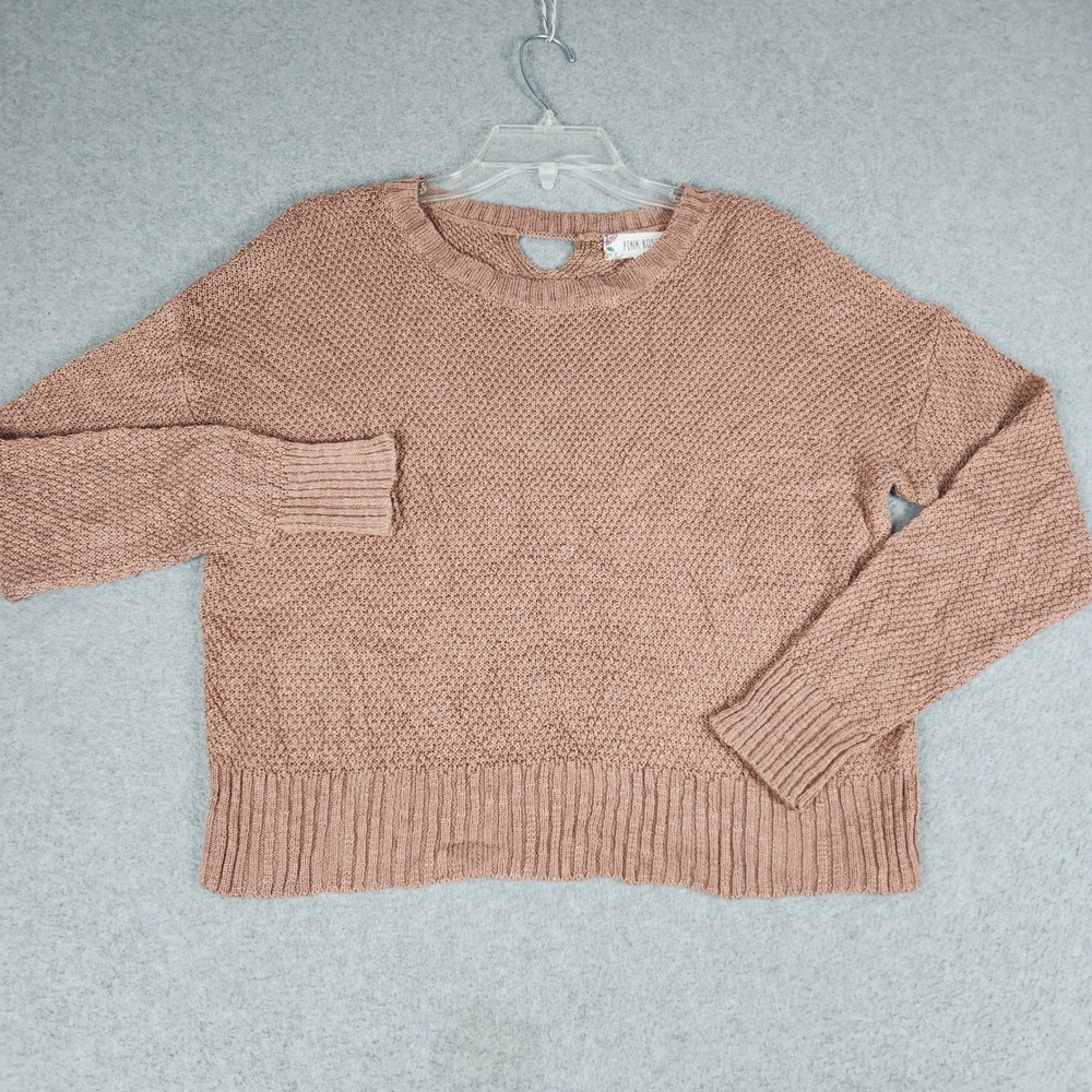 Pink Rose Sweater Womens L Rose Pink Textured Knit Back Cutout Pullover Relaxed